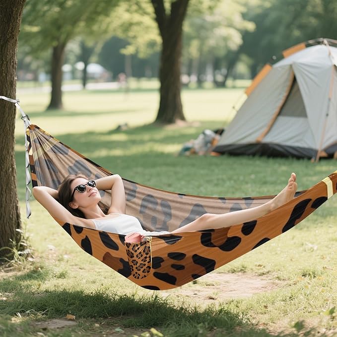 Gilded Leopard Print Outdoor Hammocks Swing Hammock for Patio Backyard Lounge Base