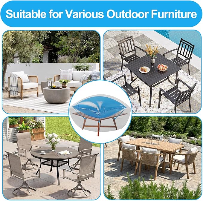 SheeChung Patio Furniture Cover Airbag,Square 47"x47" Patio Table Cover Inflatable Air Pillow,Outdoor Furniture Cover Airbag with Ropes Support Prevents Leaves,Water and Snow Pooling