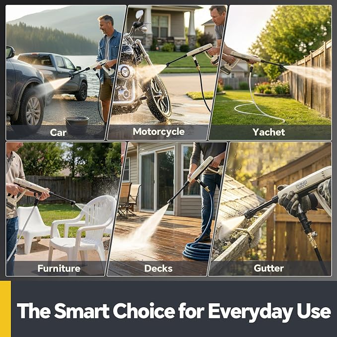 Cordless Pressure Washer, 880 PSI Portable Imapct Power Washer, 4.0Ah Battery Powered with Dual Water Source, 6-in-1 Nozzle, 16ft Detachable Hose (RG102)
