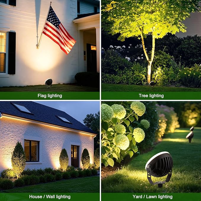 12W LED Edge-Lit Landscape Spotlight IP67 Waterproof 120V 3000K Thickened Aluminum 270° Adjustable Bracket for Yard Garden Tree Architectural Lighting