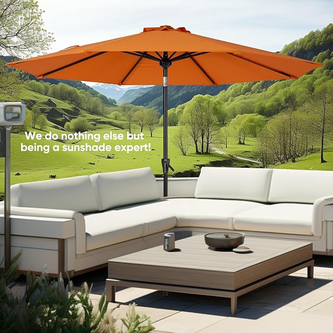Tempera Patio Market Outdoor Table Umbrella with Push Button Tilt and Crank, Large Sun Umbrella with Sturdy Pole & Fade Resistant Canopy, Easy to Set