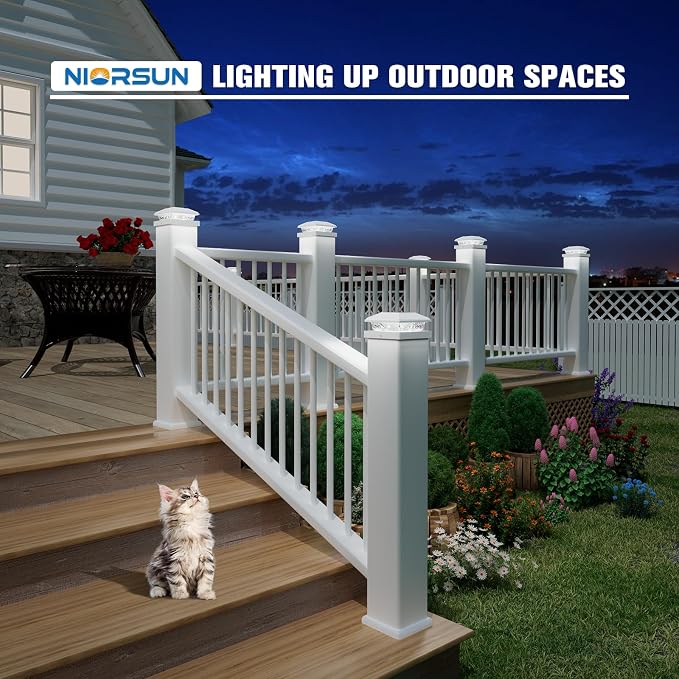 Solar Post Cap Lights,4x4 Post Solar Lights Cool White,White 8 Pack | Fence Post Solar Lights for 4x4 Post Caps Wood Vinyl &5x5 Vinyl Post,IP64 Waterproof Solar Post Lights Outdoor for Deck