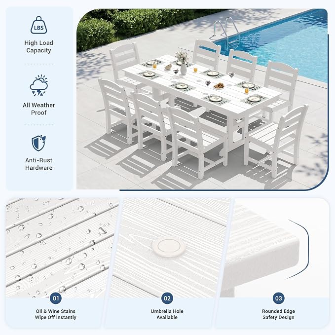 KINGYES Outdoor Armless Dining Chairs Set of 2,All-Weather HDPE Patio Chairs for Backyard,Pooside,White