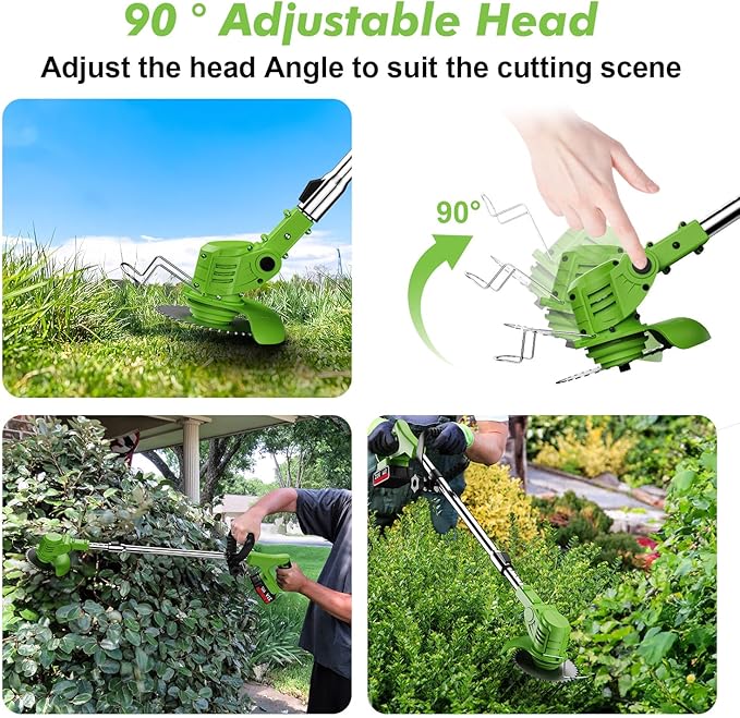 Cordless String Trimmer, 21V Electric Weed Trimmer Battery Powered with 2X 2.0 Ah Batteries, 3 in 1 Stringless Grass Trimmer/Lawn Edger/Brush Cutter, 3 Types Blade, for Yard Lawn