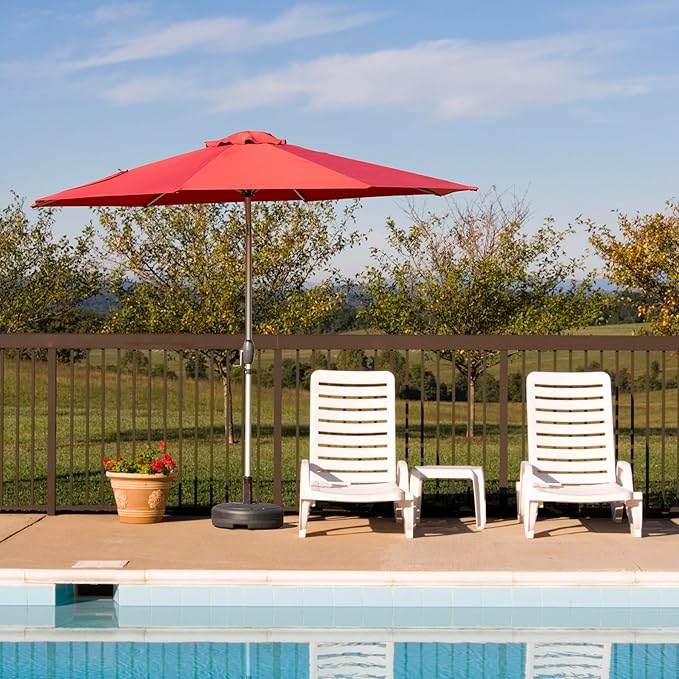 Domi 10FT Patio Umbrella Outdoor Market Umbrella with Silver Aluminum Pole, UV Resistant Canopy, Wind Vent, Tilt & Crank System, Perfect for Patio, Garden, Deck, Pool, Outdoor Dining, Red