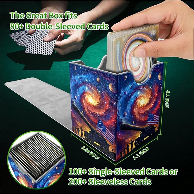 Starry Sky Flag Card Deck Box for MTG, Personalized Card Storage Case Fits 120+ Sleeved Cards, Premium Leather TCG Box with Strong Magnetic Closure for Magic, CCG, PTCG, Baseball Cards