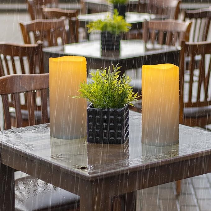 10" x 5" Waterproof Outdoor Flameless Candles Battery Operated LED Flickering Pillar Candles with Remote and Timer for Indoor Outdoor Lanterns, Long Lasting, Ivory White Large, Set of 2