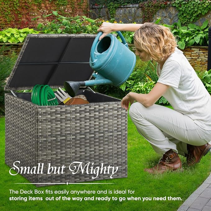 Belord Outdoor Storage Box Deck Box: 66 Gallon Wicker Water Resistant Patio Cushion Storage Box Compatible with Outdoor Sectional Sofa, Gray Wicker