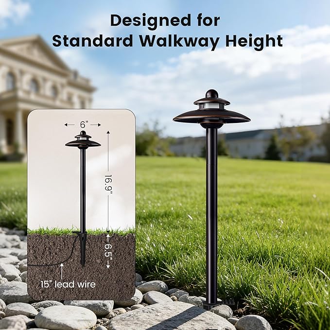 SURAIELEC 12V Low Voltage LED Landscape Path Lights, 3.8W 2-Tier Pagoda Pathway Light with Connectors, 3 Color Temperature Adjustable, Aluminum ORB Outdoor Walkway Garden Lights, ETL Listed, 4 Pack