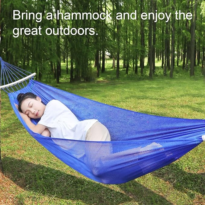 Portable Polyester Fiber Hammock Outdoor Play Large Space Portable Tree Hanging Multifunctional Hammock Comfortable(Blue)