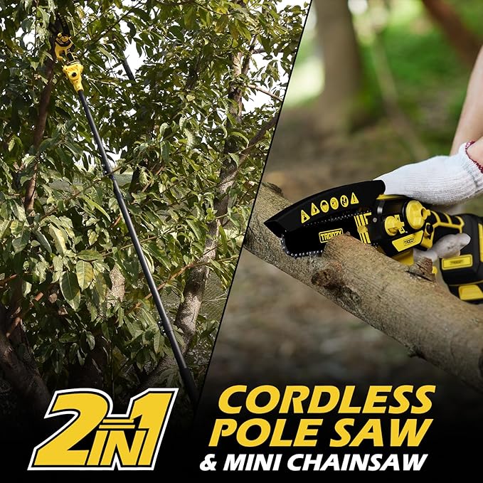 Cordless Pole Saw & Mini Chainsaw 2-in-1, 6-inch Brushless Electric Tree Trimmer, 9ft Telescopic Pole, for Outdoors Pruning & Wood Cutting, Compatible with Makita Battery(Battery NOT Included)
