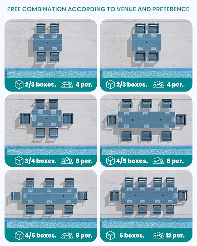 SERWALL 59" HDPE Outdoor Dining Set for 6, w/ 1 Table & 6 Armchairs, Blue | All Weather Resistant HDPE Dining Sets for Patio, Garden, Backyard