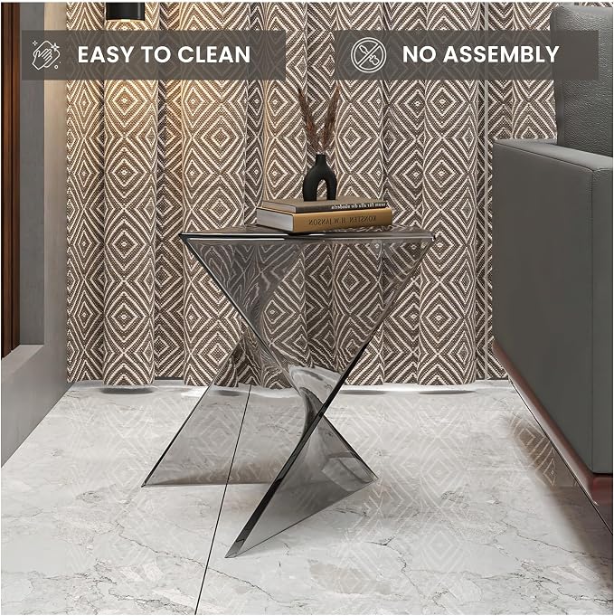 LeisureMod 15.75" Triangular Side Table, Stackable Plastic Accent End Table for Indoor & Outdoor Use, Weather-Resistant Modern Patio & Living Room Table, Set of 4, Smoke