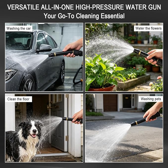 2026 Upgraded High Pressure Water Cannon, Leak-Proof Powerful Water Gun Sprayer, 3 Adjustable Gear Modes, Universal Pacifier Interface for Car Washing, Plant Watering, Home Cleaning