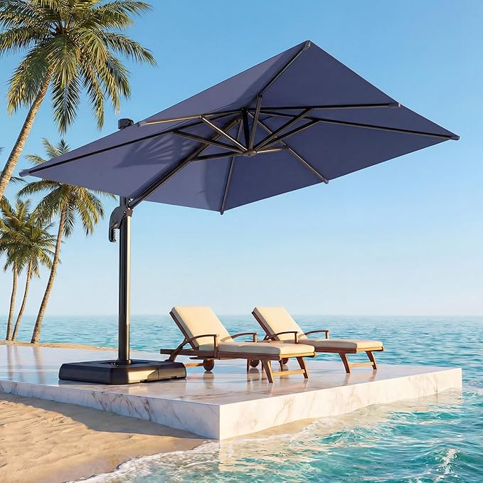 LAUSAINT HOME 10FT Square Cantilever Patio Umbrella, 360° Rotation Offset Umbrella with Aluminum Frame, Large Outdoor Sun Shade for Backyard, Pool, Deck, Lawn(Square, Navy Blue)