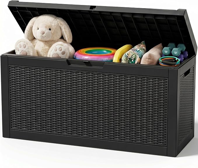 Outdoor Storage Box,95 Gallon Resin Deck Box,Waterproof & UV Resistant Lockable Package Delivery Bin,Toy Cabinet for Indoor & Outdoor