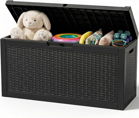 Outdoor Storage Box,95 Gallon Resin Deck Box,Waterproof & UV Resistant Lockable Package Delivery Bin,Toy Cabinet for Indoor & Outdoor