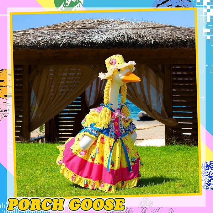 Birthday Porch Goose Dress Outfit Summer Goose Clothes Back to School Classroom Decor for 23" High Cement Plastic Geese Costume for Yard Lawn Outdoor Garden Duck Statue Carnival Circus Holiday Decor