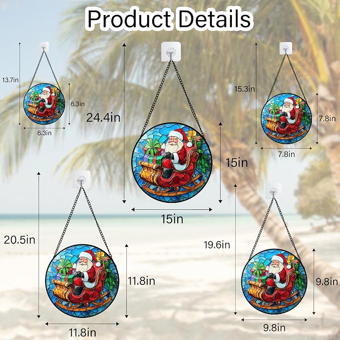 DASTOLL Stained Glass Window Hanging - Red Santa Claus Gift Box Suncatcher for Doors Home Christmas Decoration Winter Sun Catcher Thanksgiving New Year Birthday Gift for Women Men Mom Nana 15 in