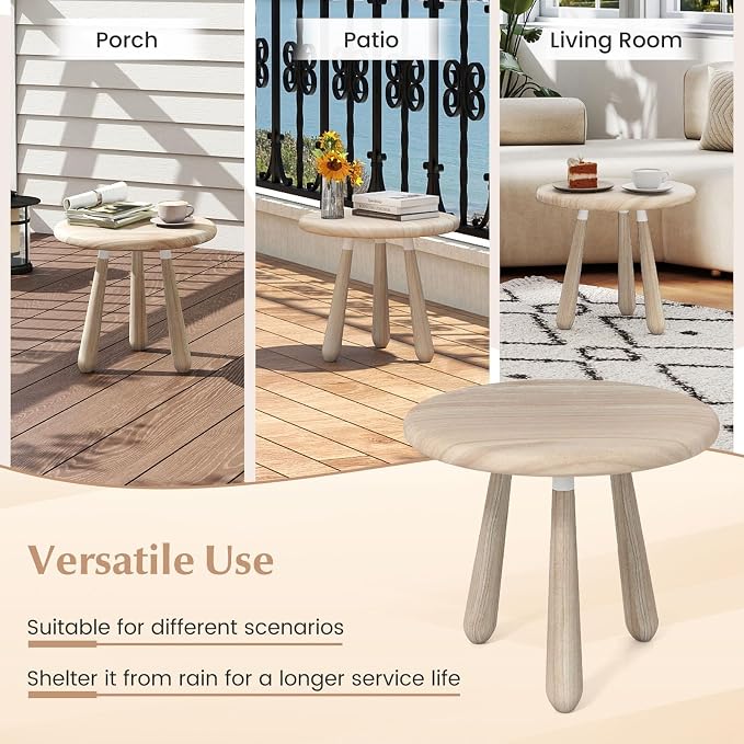 Tangkula Outdoor Mahogany Wood Side Table, 18” Round End Table with Thickened Board & Solid Wood Support Legs, Small Accent Patio Table for Living Room, Porch, Balcony, Natural (2)