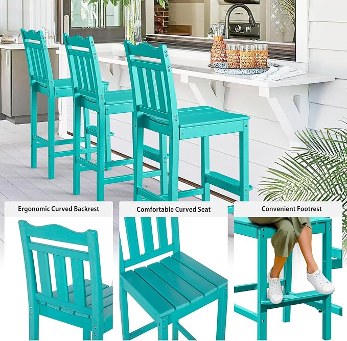 nalone 3 Pcs Outdoor Bar Table and Chairs Set, HDPE High Adirondack Chairs and Table Set, Outdoor Bar Stools Set for Garden, Yard, Backyard Balcony
