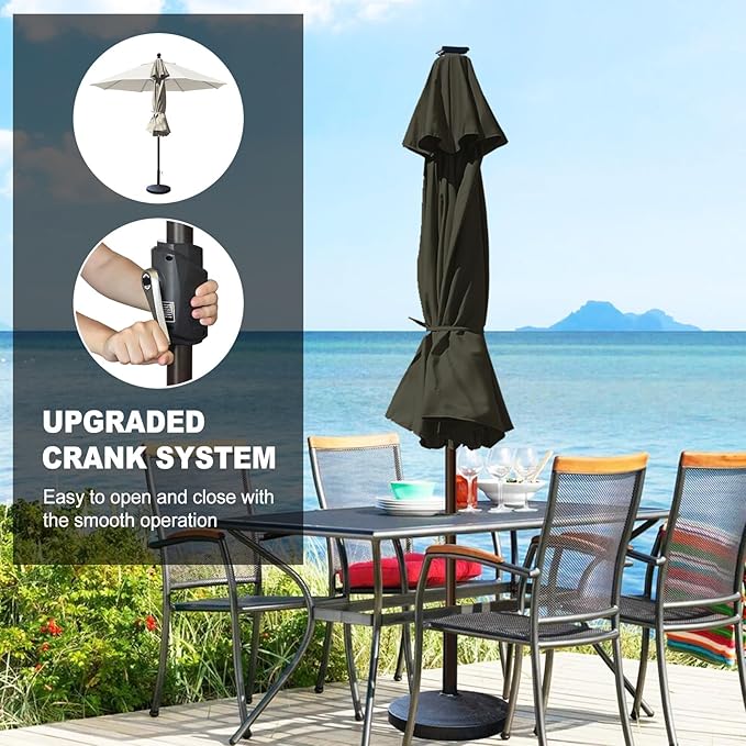 Eurmax USA 10-Year-Non-Fading 10FT Outdoor Patio Market Umbrella with LED Lights,UPF50+ UV Resistant,Heavy Duty Commercial Grade,Crank Lift&Tilt,Windproof Vented Top for Garden,Pool,Deck,Charcoal