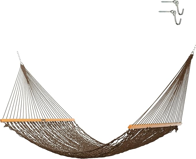 Original Pawleys Island Deluxe Antique Brown DuraCord Rope Hammock – 13 ft. x 65 in, 2-Person, 450 lb Capacity, Oak Spreader Bar, Zinc-Plated Hardware, Handcrafted in the USA