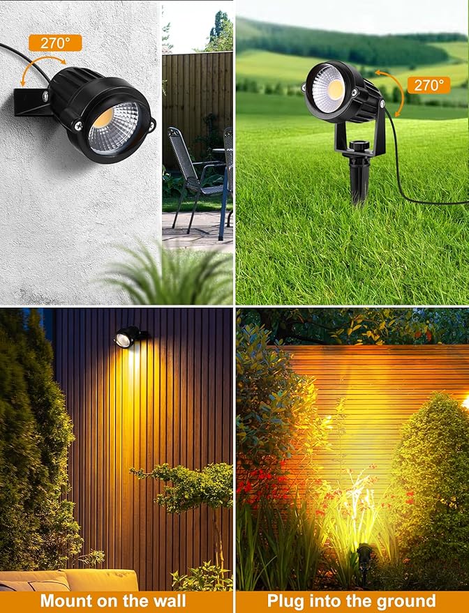 OurLeeme Outdoor LED Landscape Lighting - 6-in-1 LED Yard Spotlights for Outside with 36W Transformer, Spotlight Landscape Lighting Plug in House Spot Lights Outdoor for Yard Garden (Warm)