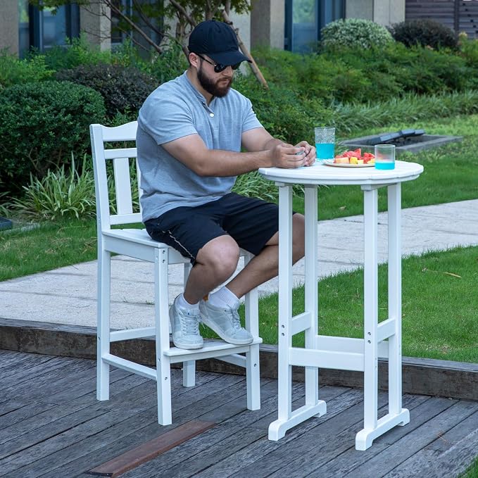 nalone 3 Pcs Outdoor Bar Table and Chairs Set, HDPE High Adirondack Chairs and Table 3 Pieces, Outdoor Bar Stools Set for Garden, Yard, Balcony