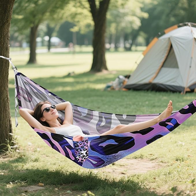 Leopard Print 330lb Capacity Outdoor Hammocks with Tree Straps Cloth Hammock for Outside Patio Backyard Poolside hamacas para Deck
