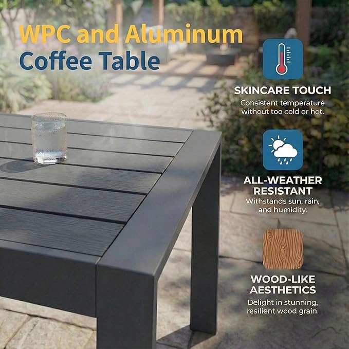 Wisteria Lane Aluminum Patio Furniture Set for All Weather, Oversized Metal Outdoor Furniture Set with 27.5" Deep Seat and Thick Back Cushion, Outdoor Patio Conversation Sets with Wide armrest, Blue