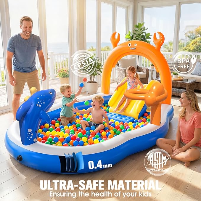 2026 Large Inflatable Play Center,Toddler Pool with Water Slide&Sprinkler,120"x70"x50"Inflatable Kiddie Pool with Slide,Backyard Kids Water Slide,Blow-Up Splash Pad for Toddlers