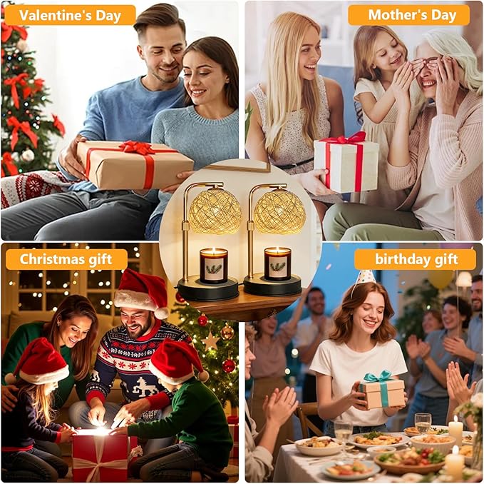 2-Pack Smart Timer Wax Warmer Lamp,Dimmable Flameless Melting Wax Lamp with Auto-Off Function,2-in-1Candle Warmer,No Fire No Smoke Safe for Kids Room,Modern Home Decor Lamp Gift for Family