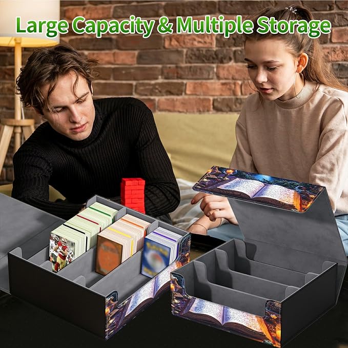Large Card Deck Box for MTG, Fits 1200+ Sleeved Cards, PU Leather Storage Case with Strong Magnetic Closure, Multiple Colors for TCG CCG Baseball Card Collections, Castle Book Purple