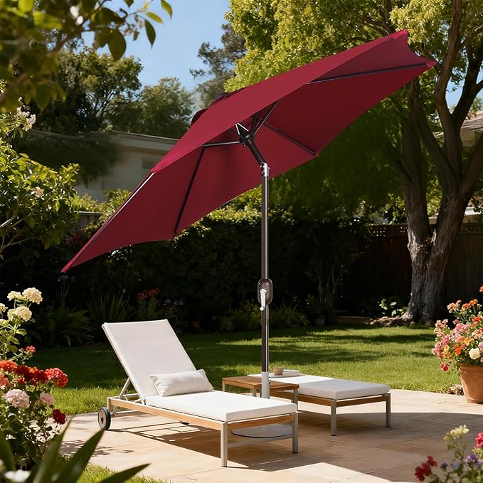 Blissun 7.5 ft Patio Umbrella, Yard Umbrella, Outdoor Market Umbrella with Push Button Tilt Crank, Burgundy