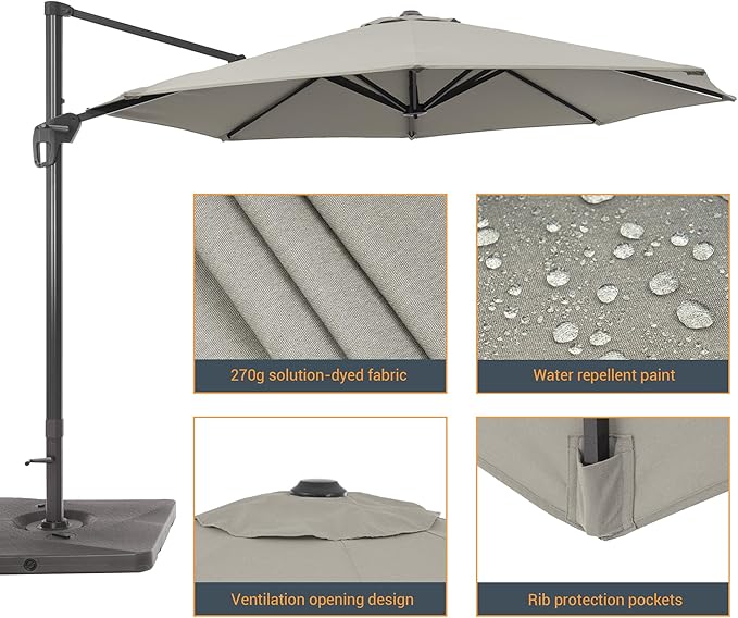 FLAME&SHADE 11 ft Cantilever Offset Patio Umbrella, Large Heavy Duty Outdoor Patio Umbrella Aluminum 360° Rotation Round Outdoor Umbrella for Deck,Pool,Backyard