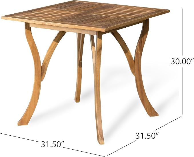 Christopher Knight Home 5 Piece Outdoor Dining Set Acacia Wood Square Table and 4 Light Grey Wicker Chairs Teak Finish Patio Furniture Set for Garden Backyard Balcony Deck