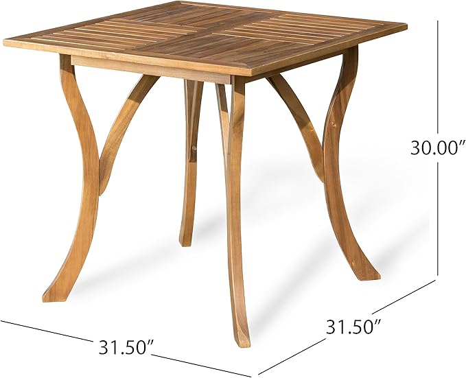 Merax Square Outdoor Dining Table 31.5" Acacia Wood Patio Table Teak Finish, Slat Panels Tabletop, 30" H, Bear 200LBS