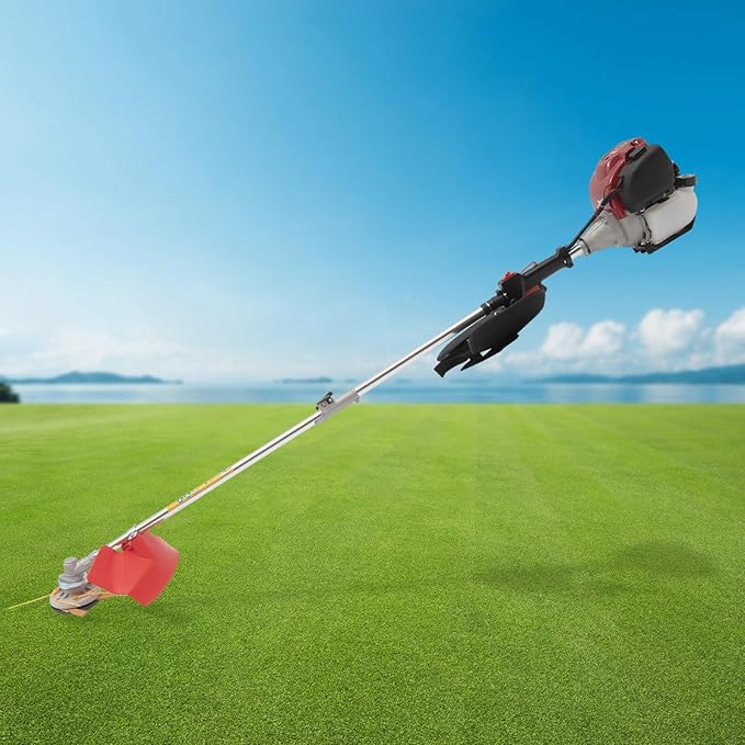 Gas Powered Weed Eater, 33cc 2-Stroke Cordless Lawn Edger Gas String Trimmer with Two Blade Heads, Trimmer Power Gasoline Chainsaw for Home Lawn Mowe, Orchard Mowing, Tea Garden Mowing