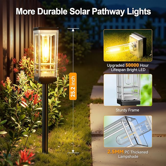 Ahaorigin 4 Pack Solar Lights Outdoor, Up to 15 Hrs Brighter Solar Pathway Lights, Luxury Taller Solar Outdoor Light Waterproof for Path Garden Yard Landscape Walkway Driveway, Warm White