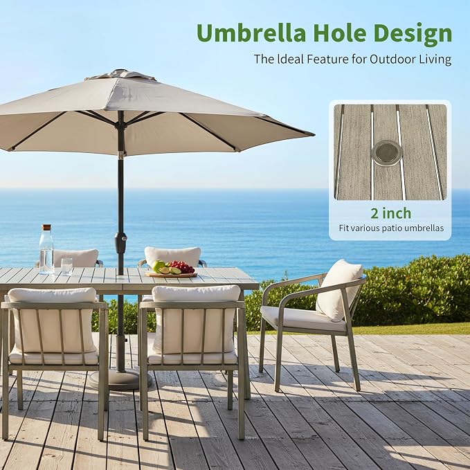 Outdoor Dining Set,7-Piece Patio Dining Table Set for 6 with Rectangular Table & 6 Thick Cushion Sofa Chair, Aluminum All-Weather Patio Furniture Set for Backyard, Garden and Poolside (Grey)