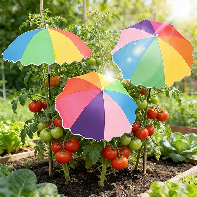 3Pack Upgraded Plant Umbrellas for Outdoor Plants, 23.6" Garden Plant Umbrella Shade with Adjustable Angle, 40.5" Higher Sun Shade for Plants, Potted Plant, Garden Beds（colorful） ﻿ ﻿