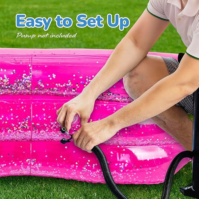 ArtCreativity Sparkly Inflatable Kiddie Pool, 3 Levels, Transparent with Silver Glitter and Cushioned Bottom, Outdoor for Backyard, Toys for Kids