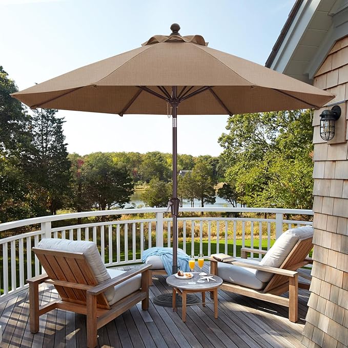 ABCCANOPY OLEFIN® 5-Year No Fading 9FT Patio Umbrella, Outdoor Table Umbrella with 8 Sturdy Ribs for Deck, Backyard, Yard (Brown Black Stripe)