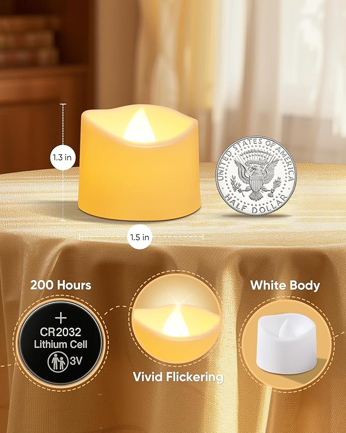 Raycare White 24 Pack Battery Operated Tea Lights, 200+Hour Electric Flickering Flameless Candles, Realistic Votive LED Tea Lights for Wedding Party Table Thanksgiving Christmas Decorations
