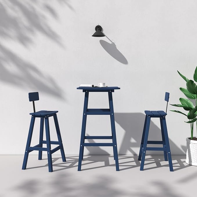 3-Piece Outdoor Counter Height Bar Table Set, 42" Pub & Bistro Table with 2 Stools, HDPE Weather Resistant for Patio/Backyard/Garden/Poolside, Navy Blue