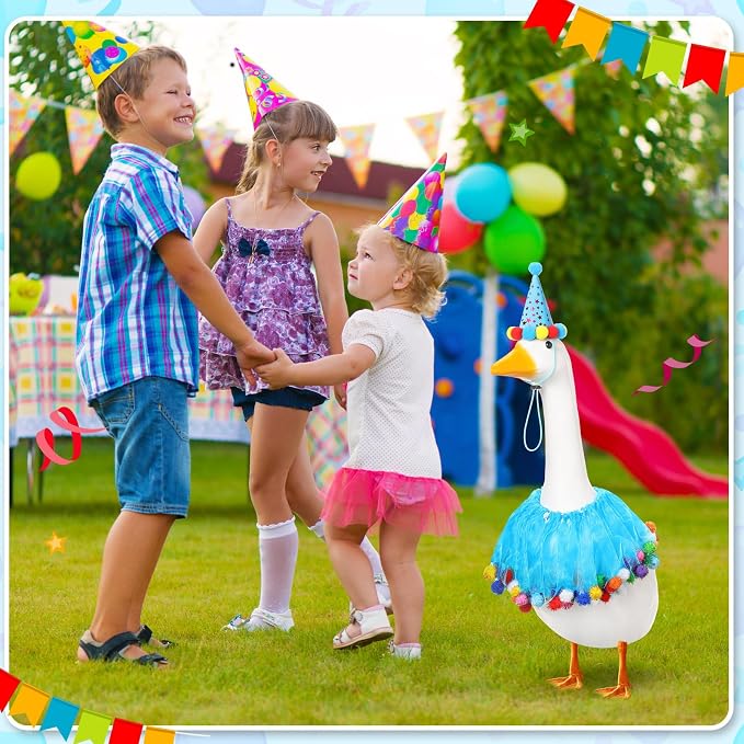 Birthday Porch Goose Outfit Lawn Clothes Hat and Tutu Collar Plastic Outfits for 23" 17" Cement Goose Outdoor Garden Lawn Art Decor(Blue,Hat)