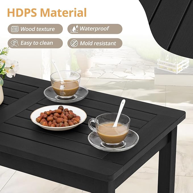 LUE BONA Outdoor Coffee Table Rectangle, 42.5" HDPS Patio Coffee Tables for Outside, All Weather Patio Coffee Table with Slatted Tabletop for Deck, Garden, Balcony, Indoor or Outdoor Use, Black