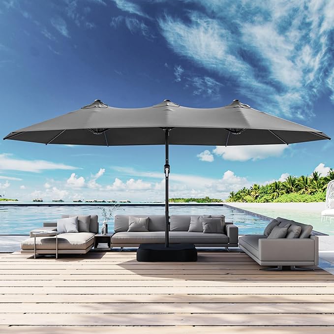 Joyside 15FT Large Patio Umbrella, Outdoor Double Sided Umbrella, Rectangle Umbrella with Crank Handle, 12 Sturdy Ribs for Deck, Porch and Pool