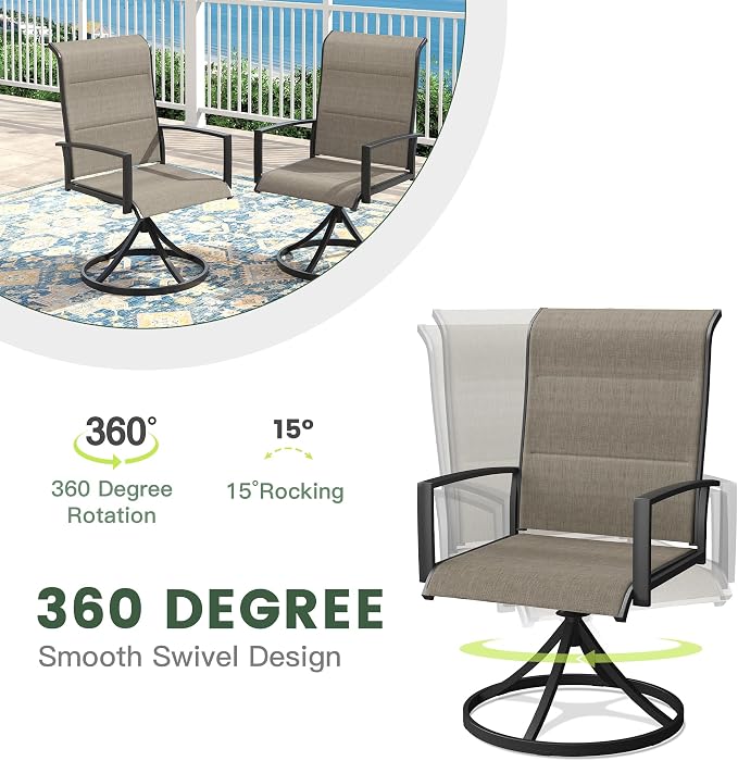 Outdoor Dining Set for 6, 63" Outdoor Dining Table with Umbrella Hole and Padded Textilene Patio Swivel Chairs, 7 Pieces Patio Table and Chairs Set for Garden Backyard, Mixed Brown and Walnut